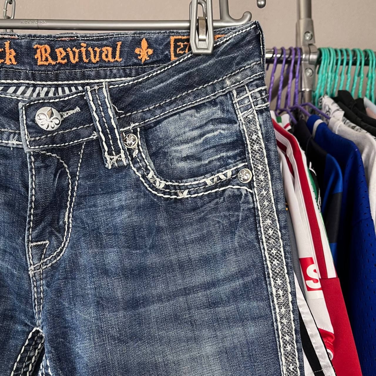 Rock Revival Vintage Rock Revival Printed Blue Denim Skinny Pants Y2K Size 29" - 10 Thumbnail