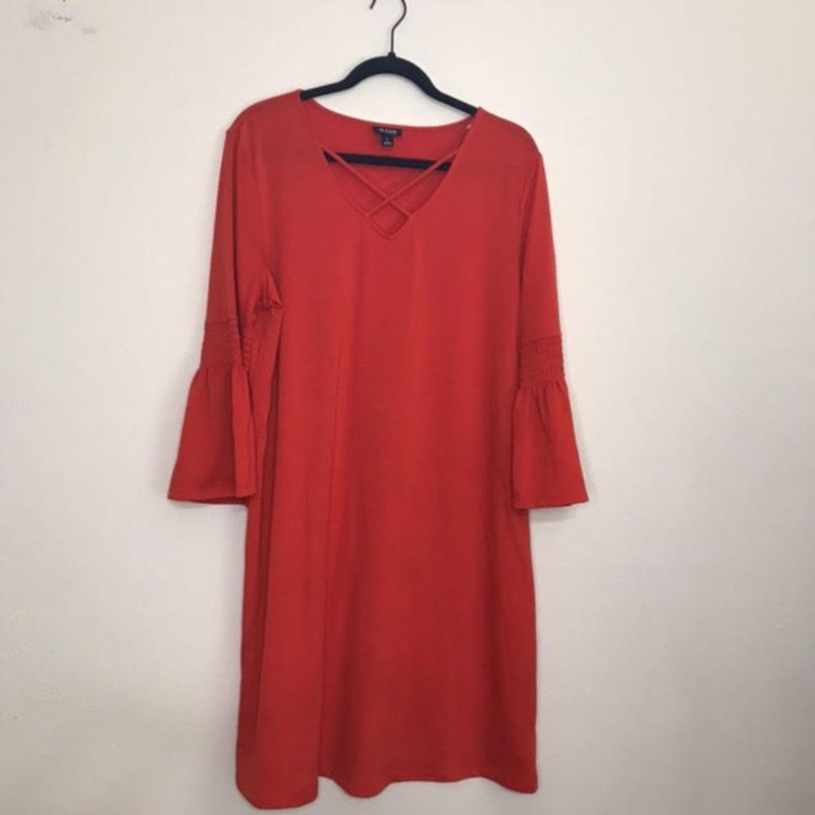 Other a.n.a. Reddish Orange Knit Cropped Bell Sleeve Shift Dress Size L / US 10 / IT 46 - 1 Thumbnail
