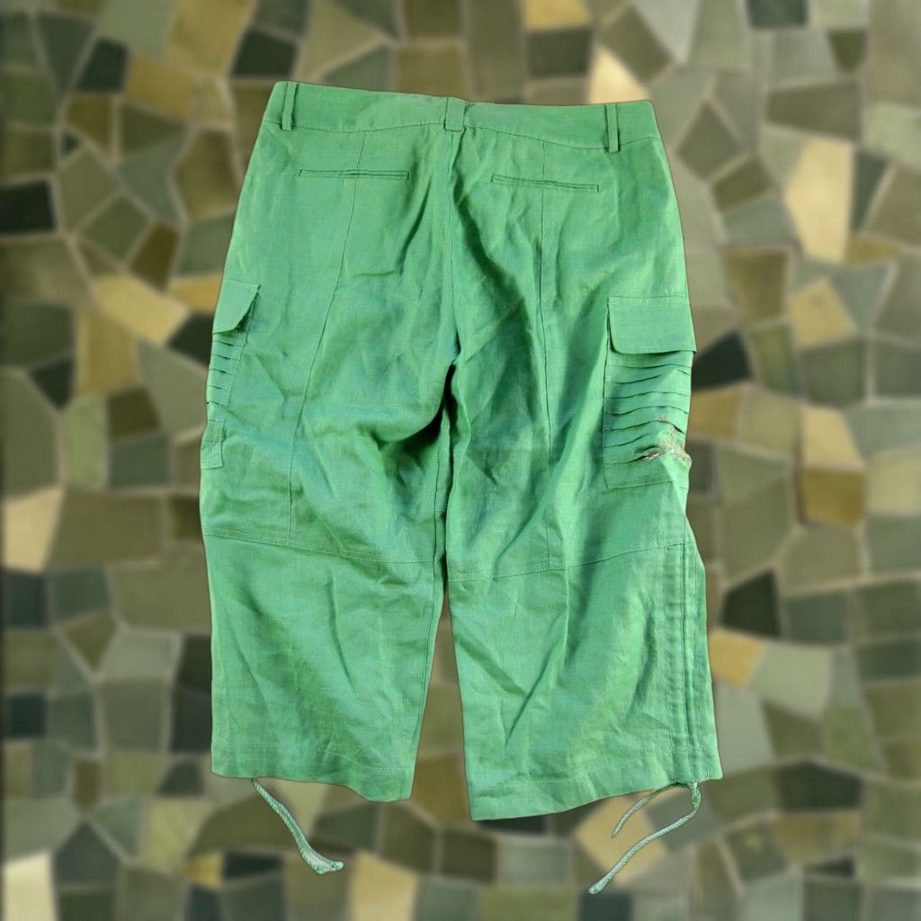 Vintage Gianni Binni 100% Linen Green Embroidered Pocket Cargo Wide Leg Capri Pant 12 Size 34" / US 12 / IT 48 - 1 Thumbnail