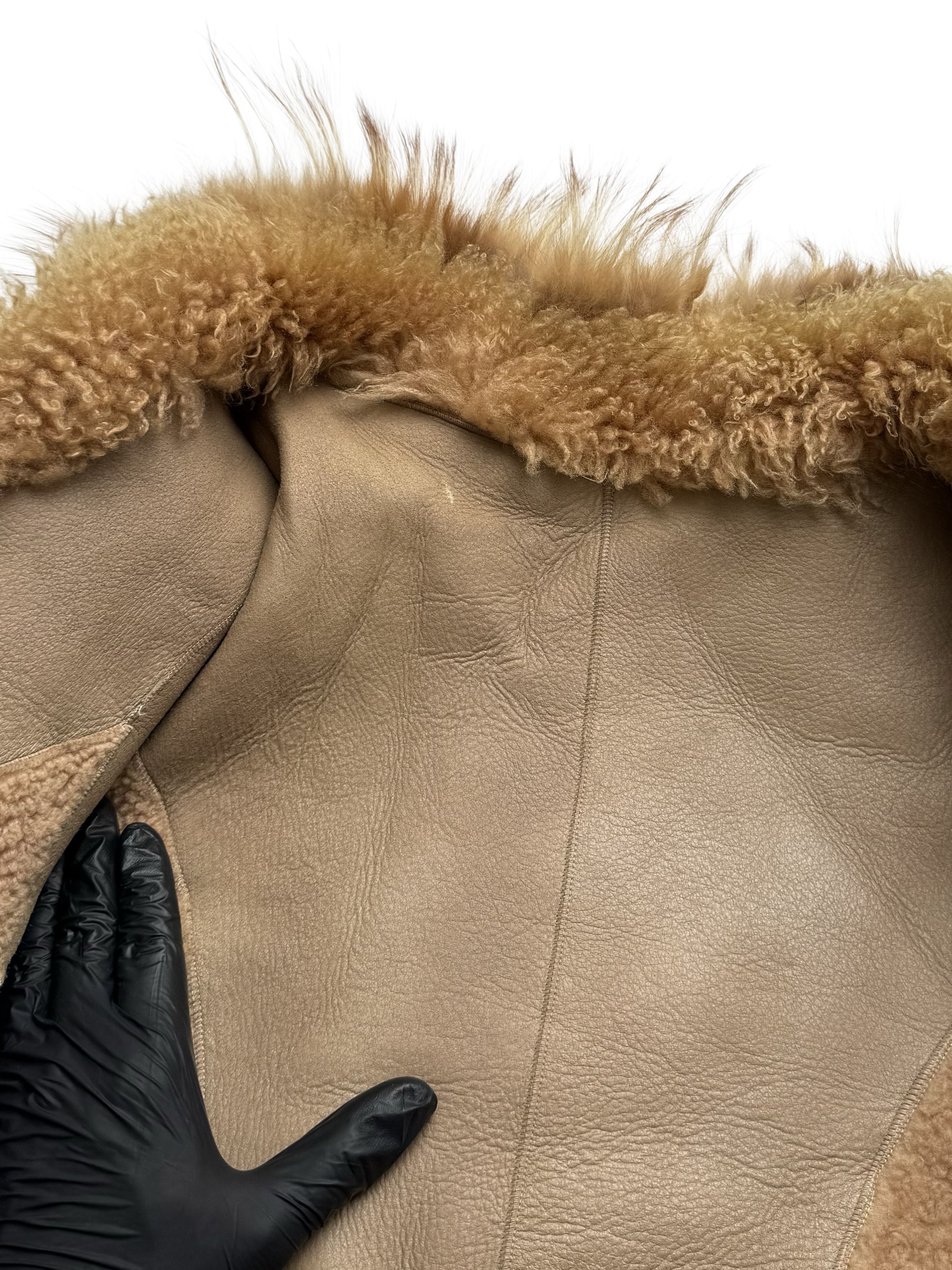 Vintage Vintage Beige Sheepskin Leather Coat Shearling Long Fur Trim Size M / US 6-8 / IT 42-44 - 11 Thumbnail