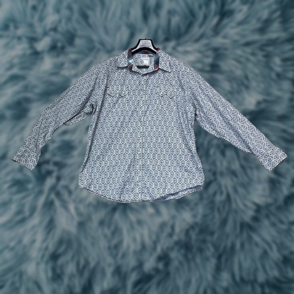 Roper Roper Mens XL Blue White Pearl Snap Western Shirt Cowboy Long Sleeve Lightweight Shirt Size US XL / EU 56 / 4 - 1 Thumbnail