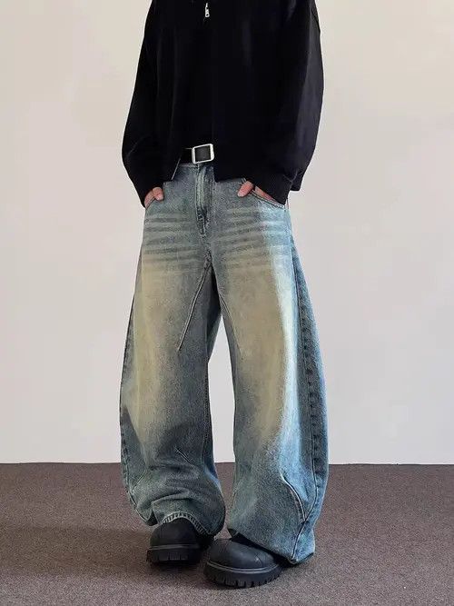 Japanese Brand VIBE Retro washed curved knife baggy casual jeans Size US 33 - 8 Thumbnail