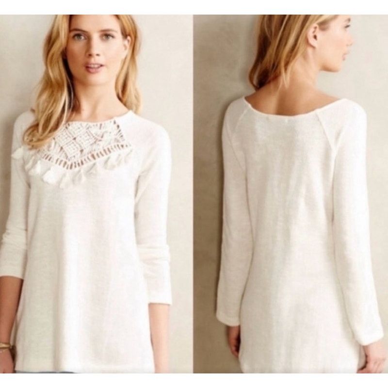 Anthropologie Anthropologie Floreat Macrame Crochet Knit White Sweater, M Size M / US 6-8 / IT 42-44 - 1 Thumbnail