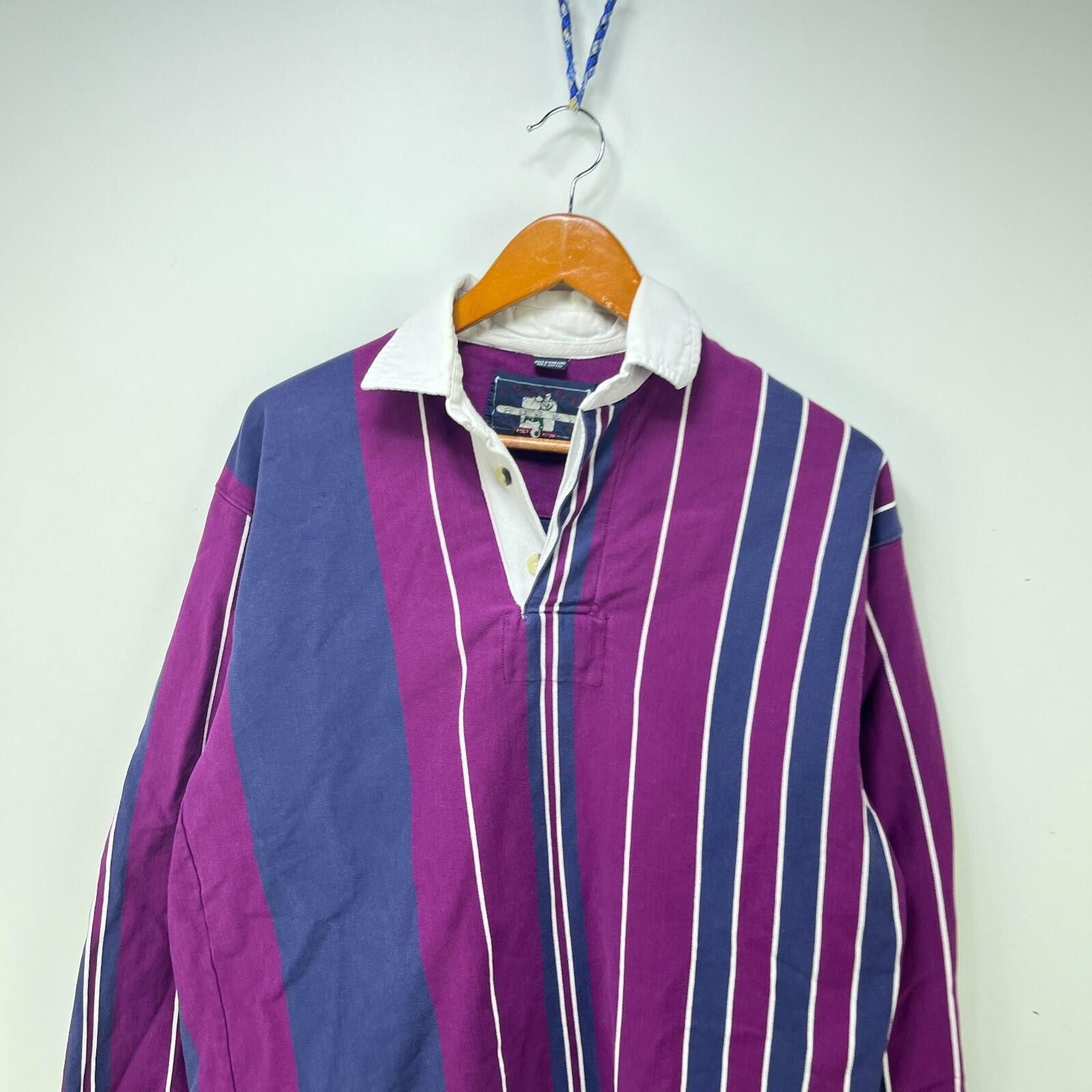 Vintage Vintage 90s Purple Stripe Rugby Polo Shirt Medium Size US M / EU 48-50 / 2 - 2 Thumbnail