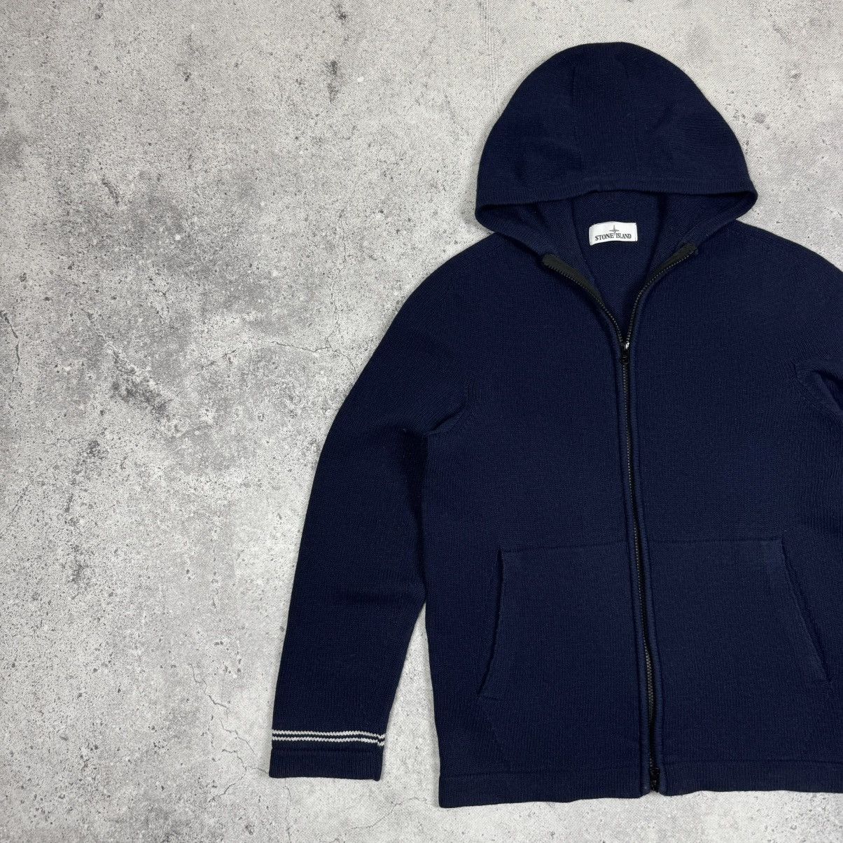 Stone Island Stone Island Knitted Wool Full Zip Hoodie Navy Blue Size US L / EU 52-54 / 3 - 4 Thumbnail