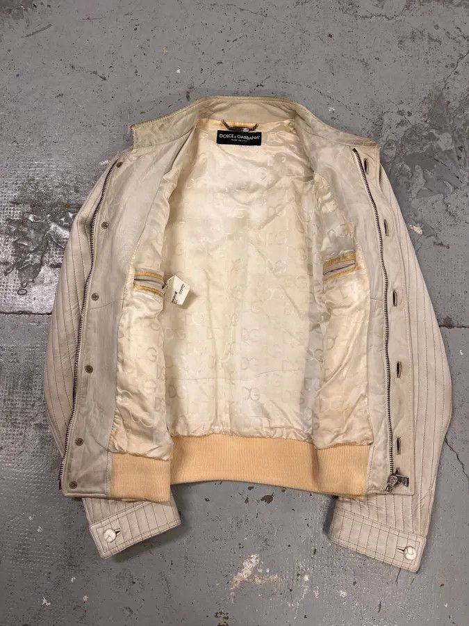 Dolce & Gabbana 2000s Dolce & Gabbana Vertical Cream White Leather Jacket Size US M / EU 48-50 / 2 - 9 Thumbnail