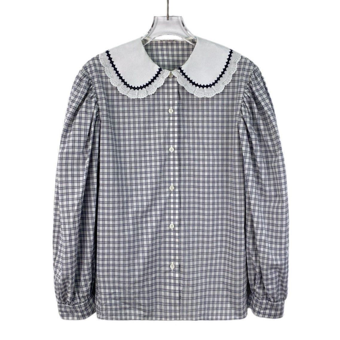 Miu Miu Miu Miu Colorblocked Check Cotton Doll Collar Shirt Size XS / US 0-2 / IT 36-38 - 1 Thumbnail