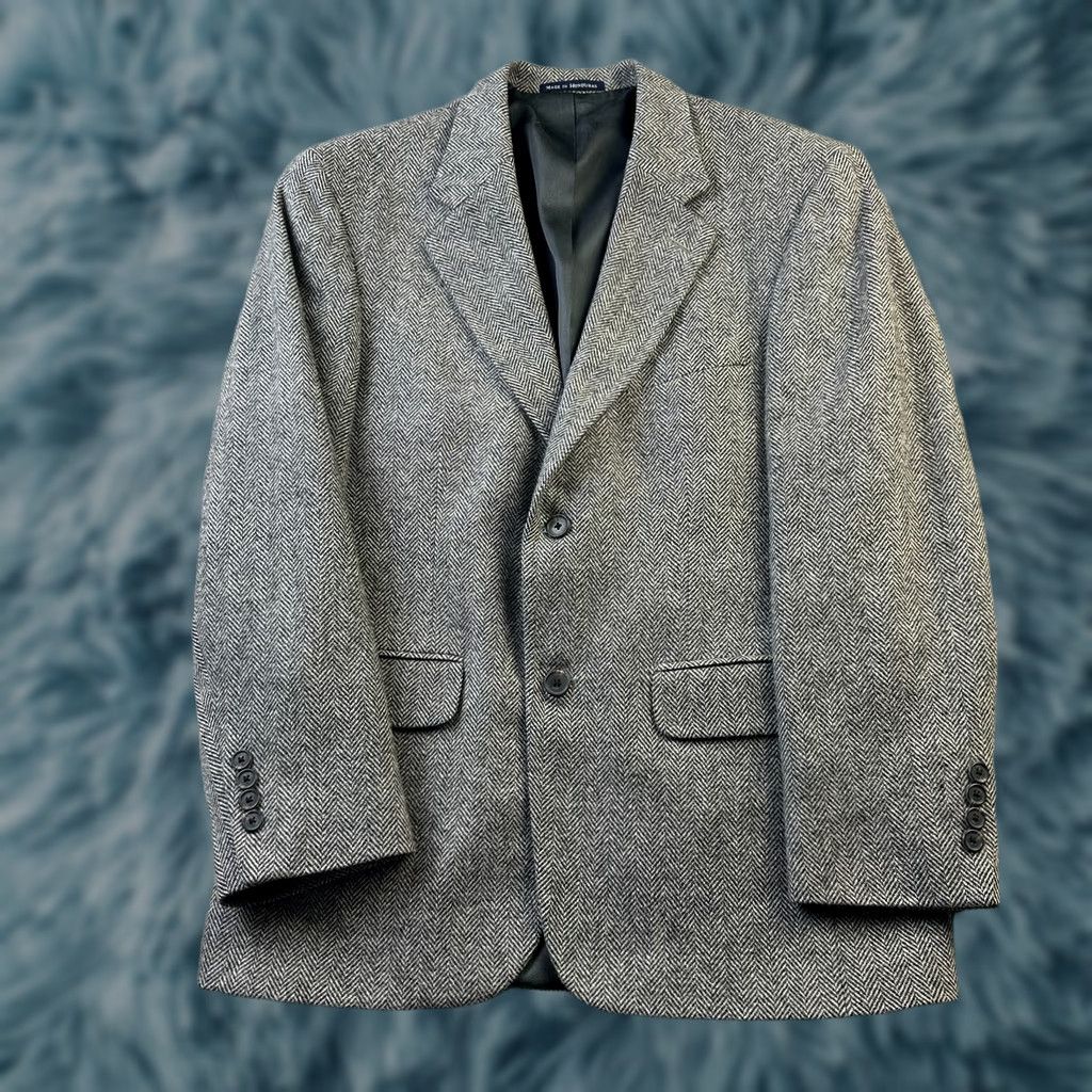 Lands' End VINTAGE Lands' End Blazer Mens 36S Gray Tweed Herringbone Wool Short 2-Button Notch Lapel Single-Breasted Chest 36in Wool Regular Mens Size US 36 / EU 52 - 1 Thumbnail