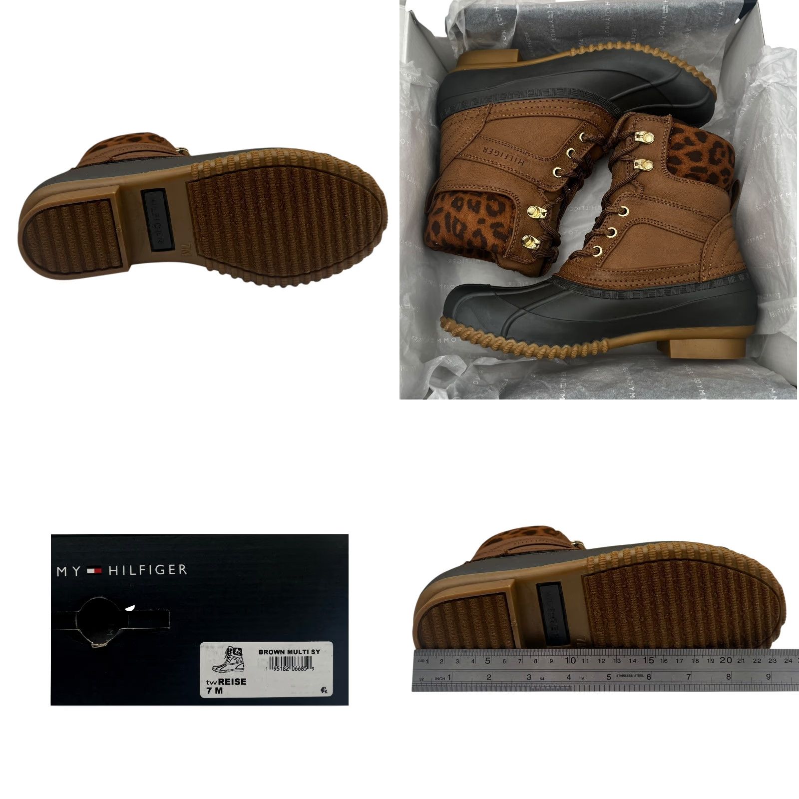 Tommy Hilfiger Tommy Hilfiger Women's Boots Duck Boot Mid-Calf Warm Lined Brown Leopard Print Faux-Shearling Trim 7-7.5 M Solid Leather Upper Rubber Sole Size US 7 / IT 37 - 8 Thumbnail
