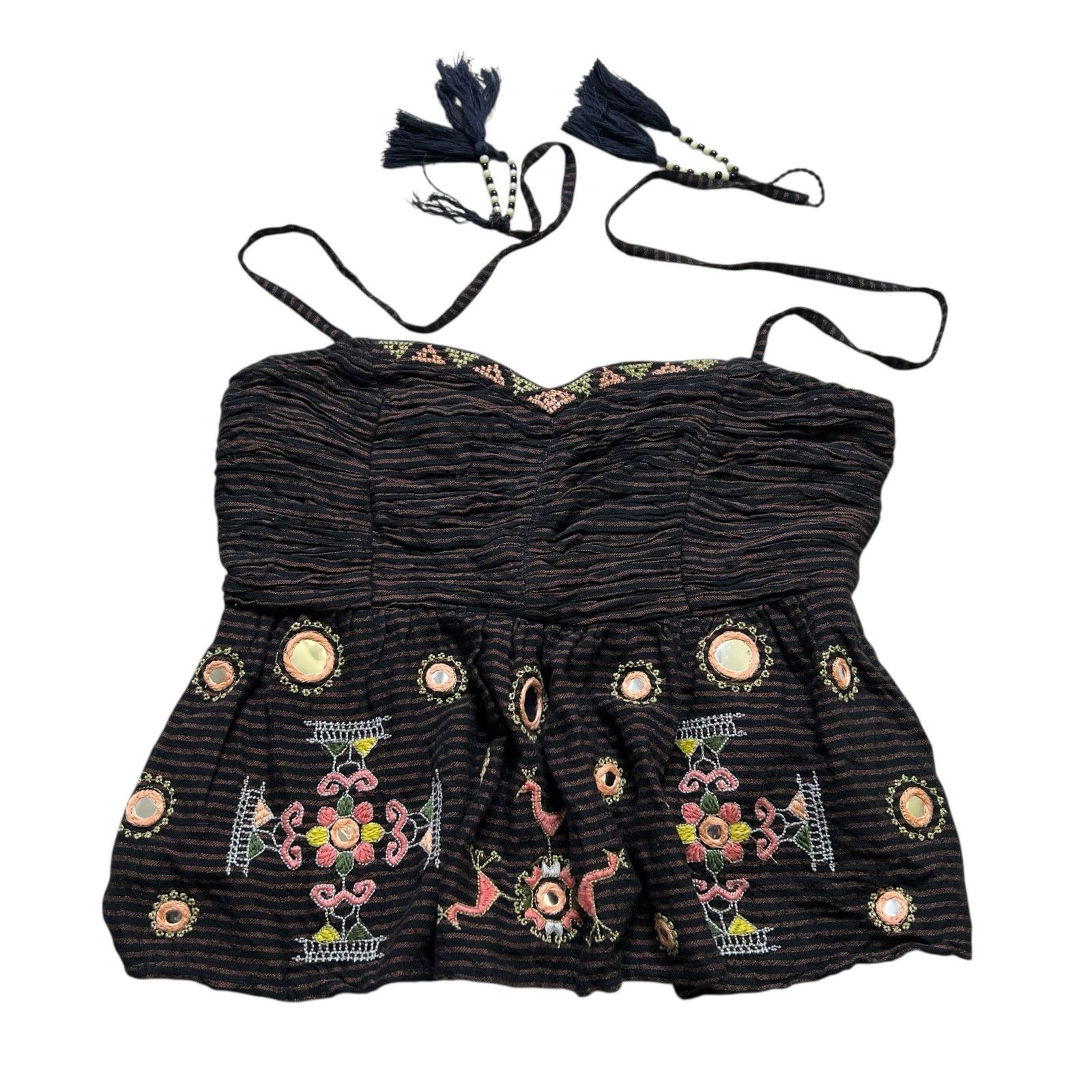Free People Free People Sweet Safari Black Brown Peplum Halter Top Sz SP Size S / US 4 / IT 40 - 2 Thumbnail