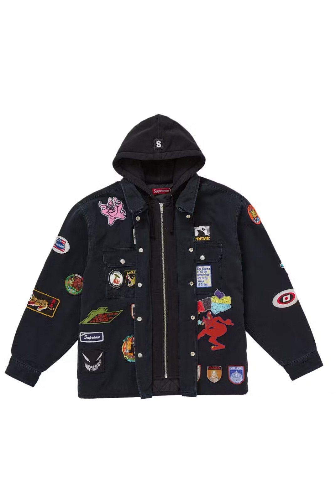 Supreme Supreme patches hooded Zip up shirt (black) (XL) Size US XL / EU 56 / 4 - 3 Thumbnail
