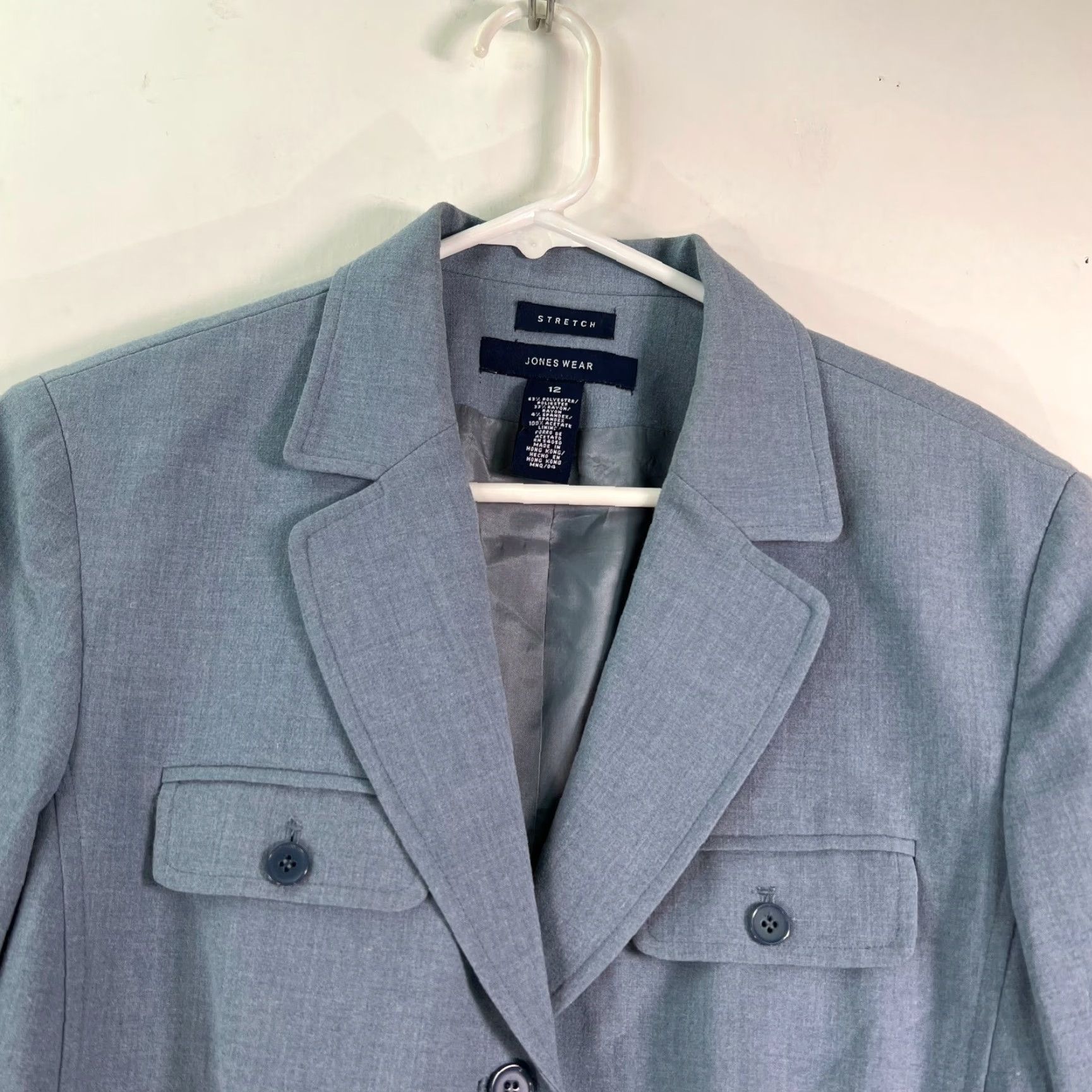 Vintage Jones Wear Blazer Shirt Women Notch Lapel Stretch Blue Jacket 12 Adult Regular Long Sleeve 26" 42" Chest Vintage No N/A Size XL / US 12-14 / IT 48-50 - 3 Thumbnail