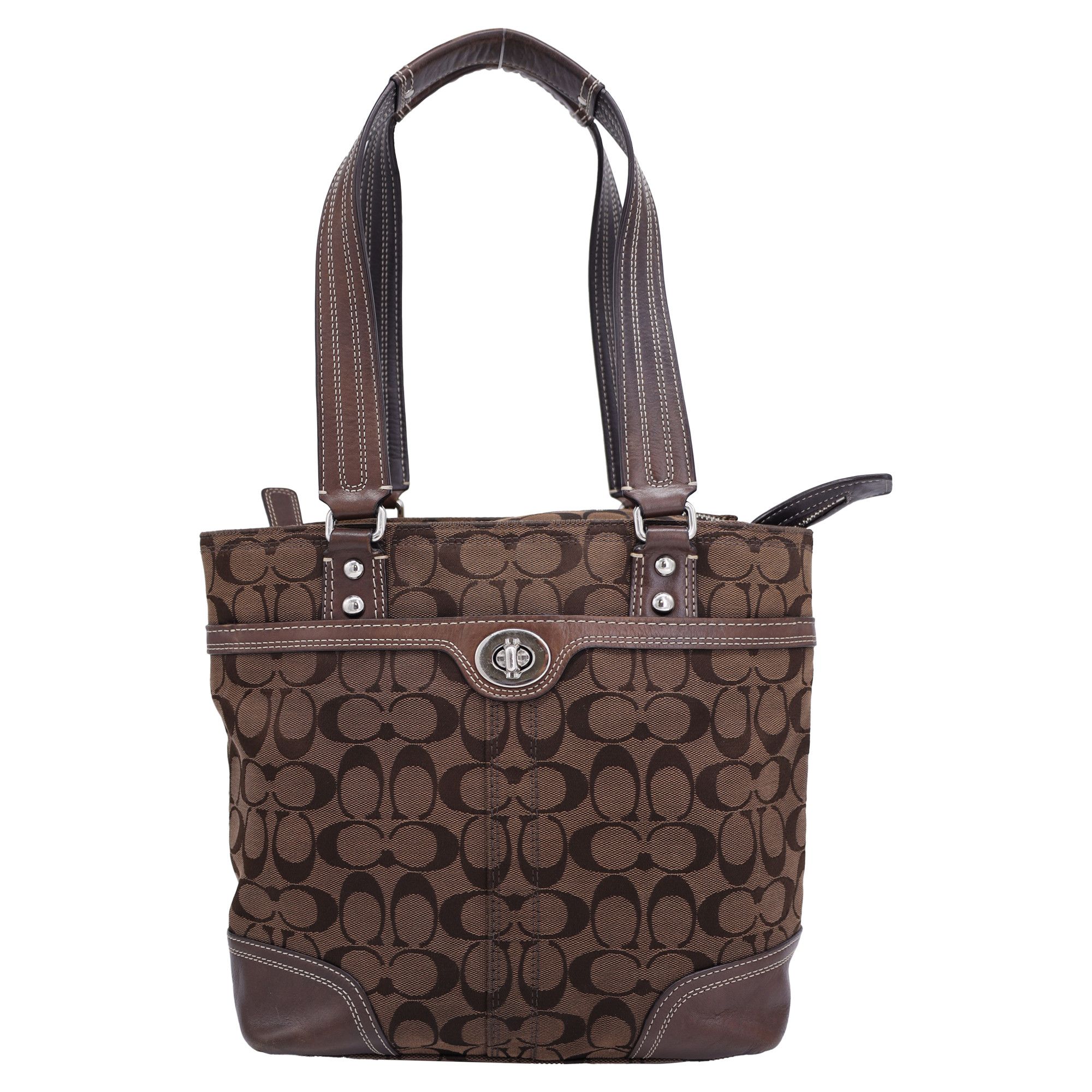 Coach Coach Hampton Signature Jacquard Medium Shoulder Bag in Brow Size ONE SIZE - 1 Thumbnail