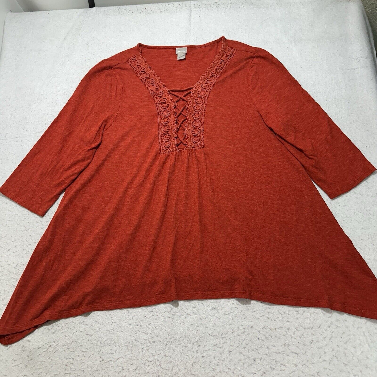 Chicos Chico's 3 XL Burnt Orange 3/4 Sleeve Lace Boho Blouse Size XL / US 12-14 / IT 48-50 - 1 Thumbnail