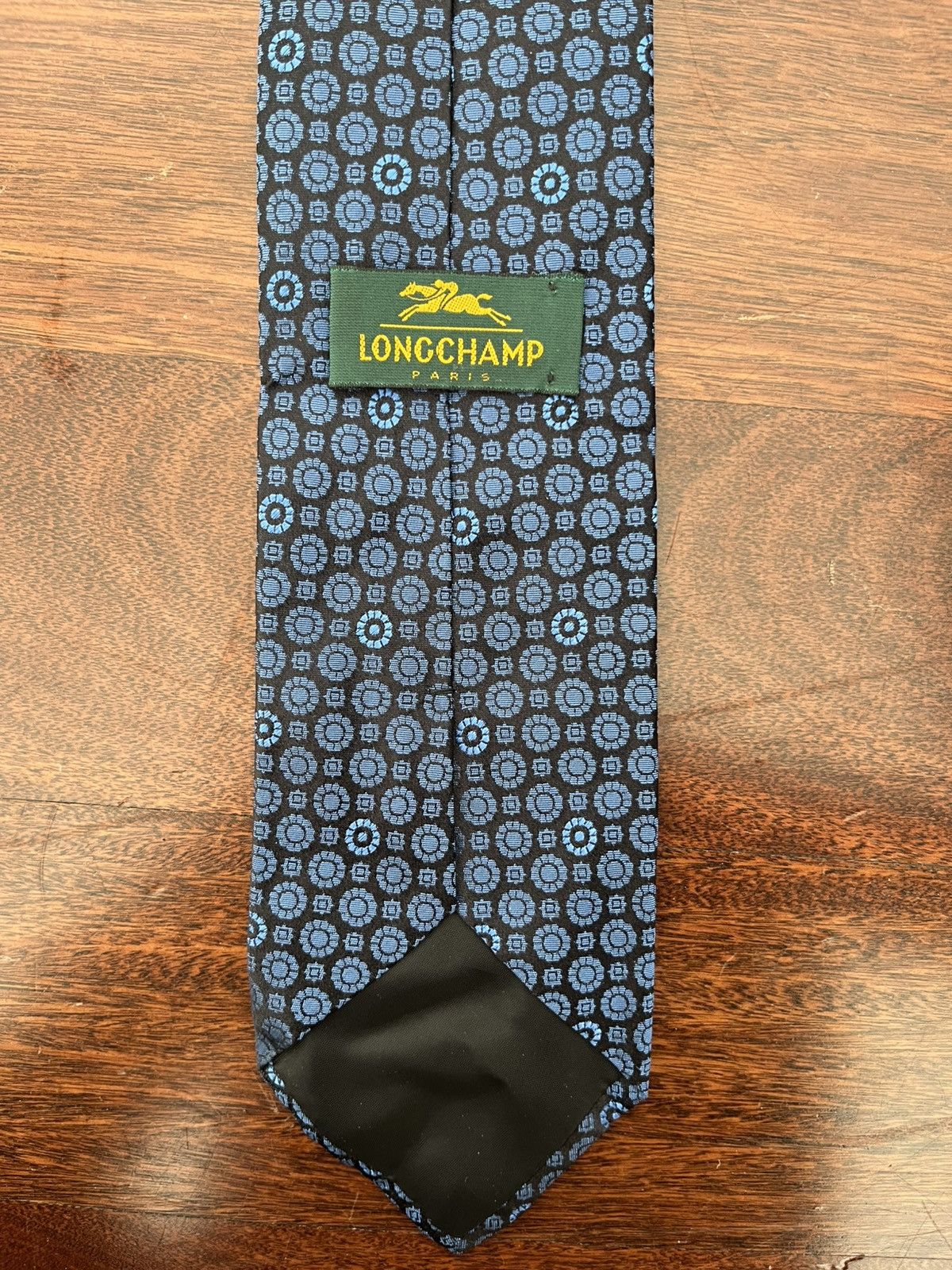 Longchamp Longchamp Blue And Black Circle Geometric Pattern Silk Tie Size ONE SIZE - 2 Thumbnail