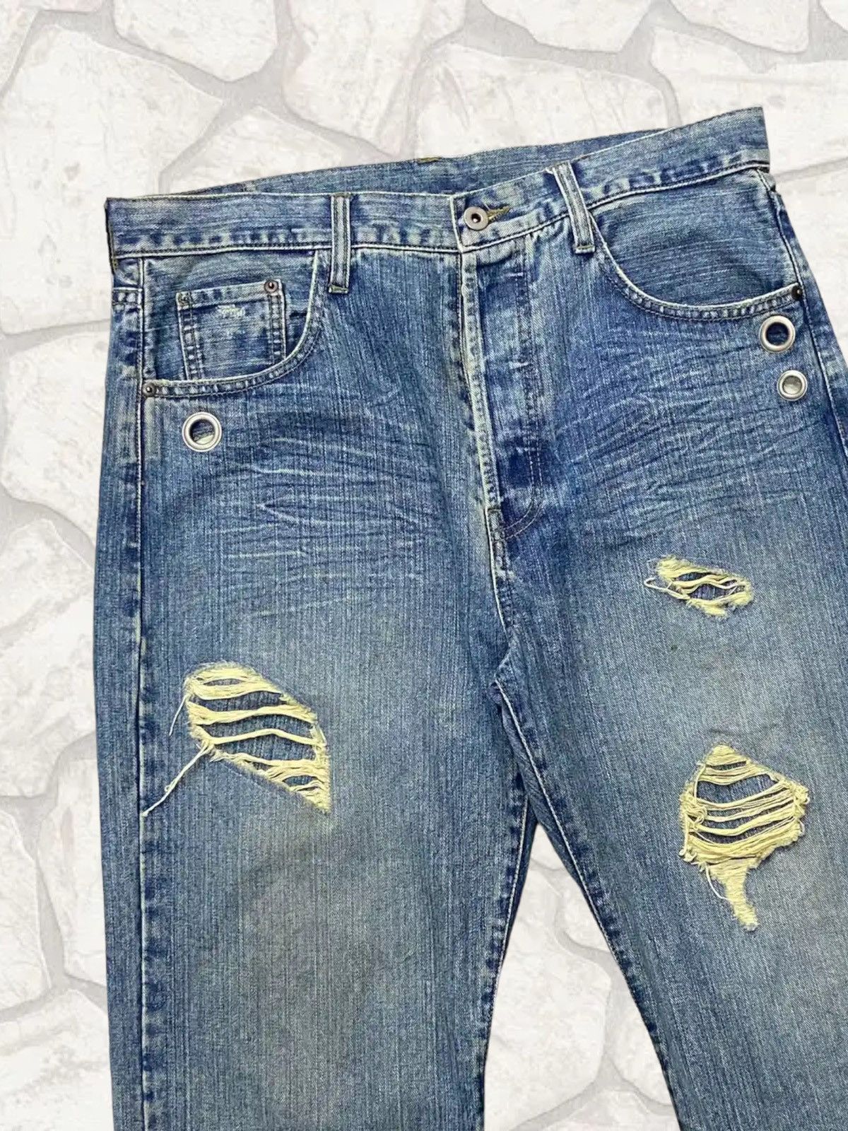 Japanese Brand × Leather × Vintage Vintage G-Land Edge Leather Pocket Distressed Jeans Pants Size US 33 - 7 Thumbnail