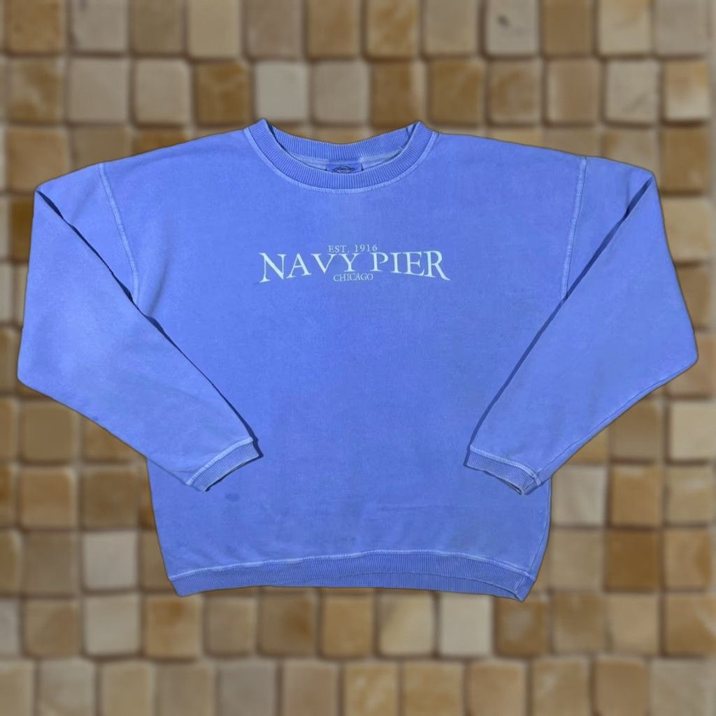 Vintage Navy Pier “Chicago” Souvenir Spellout Graphic Crewneck Sweatshirt Large XL Blue Men Sweatshirt Size US XL / EU 56 / 4 - 1 Thumbnail
