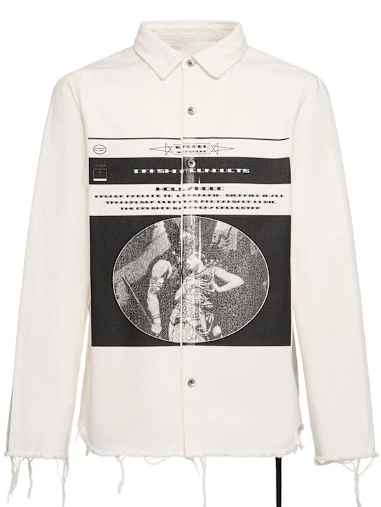 Rick Owens Drkshdw o1lsvrm0425 Denim Printed Overshirt in Black/Milk Size US S / EU 44-46 / 1 - 1 Thumbnail