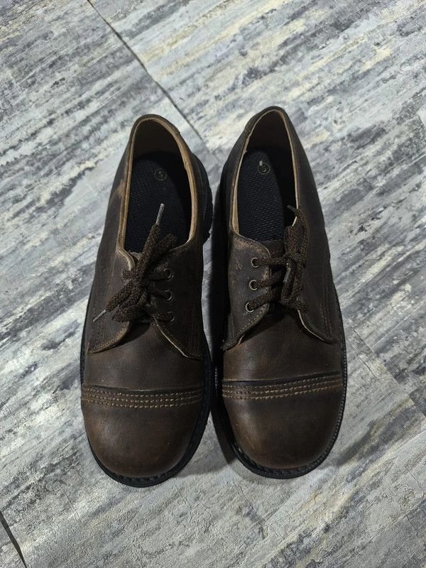 Genuine Leather Vtg Dark Brown Chunky Leather Metal Front Shoes Workwear Size US 8 / IT 38 - 8 Thumbnail