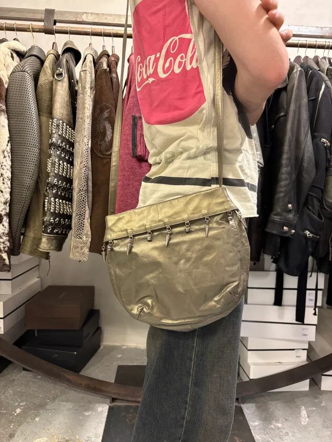 Prada Prada Gold Leather Studded Shoulder Bag Size ONE SIZE - 2 Thumbnail