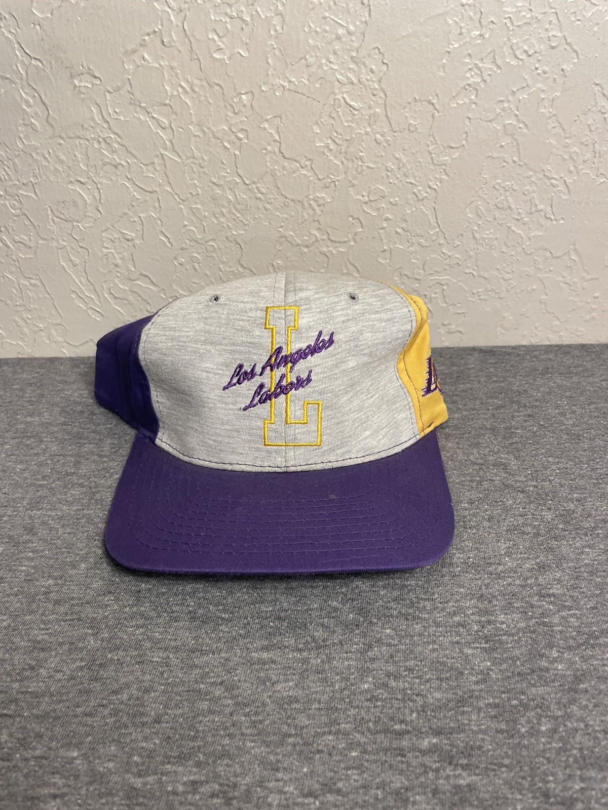 image of L A Lakers x NBA Vintage Starter Los Angeles Lakers Letterman Hat in Purple/Gold, Men's