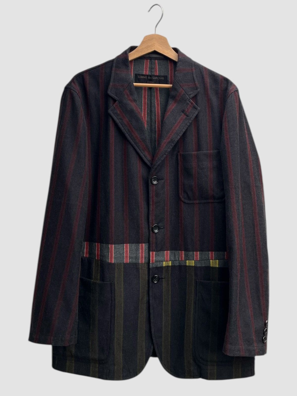 Comme des Garcons Homme Archive AW01 CdG Homme Deconstructed Patchwork Stripe Jacket Size US M / EU 48-50 / 2 - 1 Thumbnail