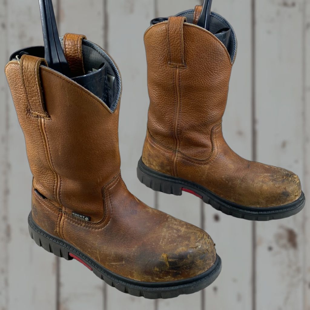Vintage ROCKY Mens 8.5 M Brown Leather Waterproof Work Boots Worksmart Composite Toe USA Size US 8 / EU 41 - 1 Thumbnail