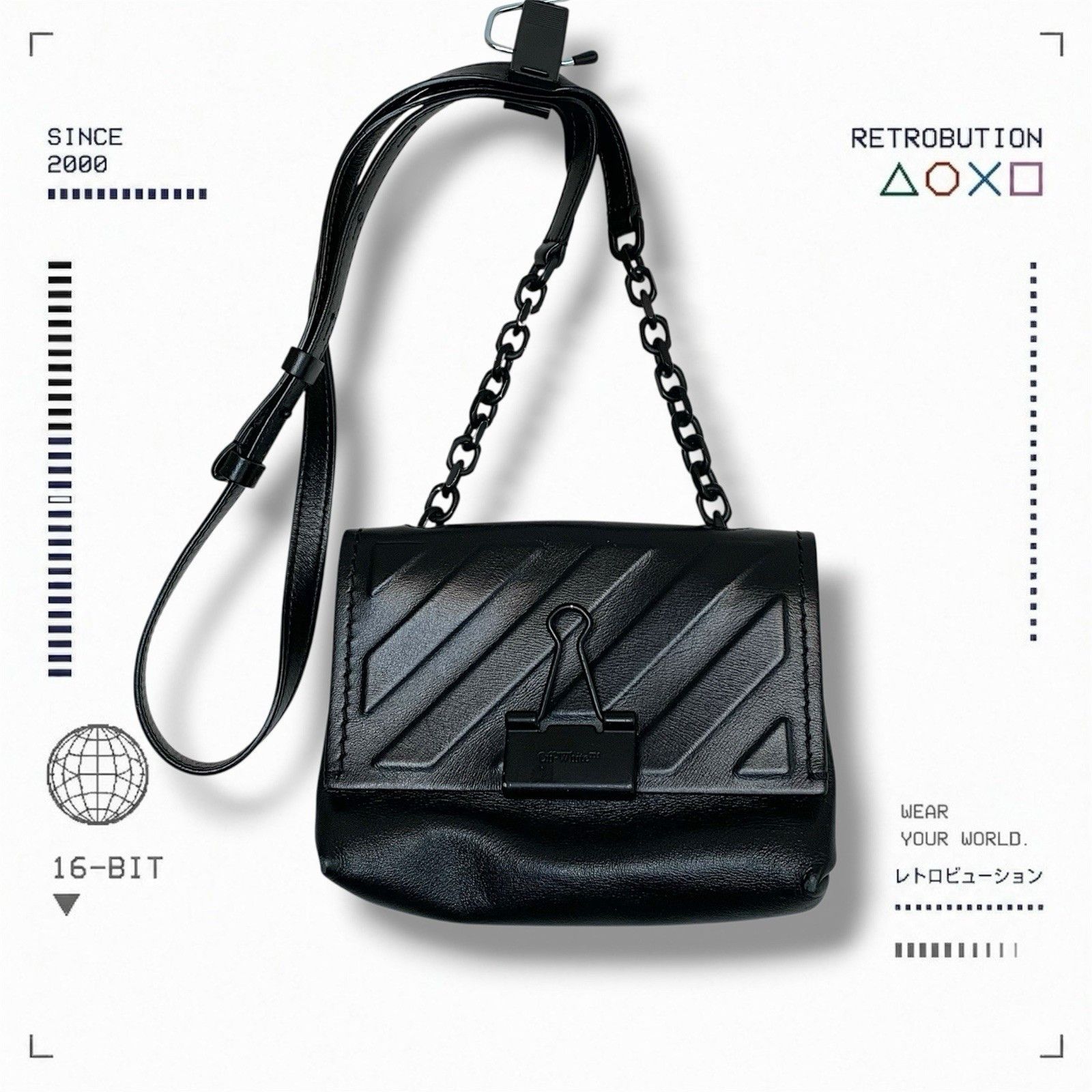 Off-White Off White Diag Soft Binder Clip Leather Side Bag Black Size ONE SIZE - 1 Thumbnail