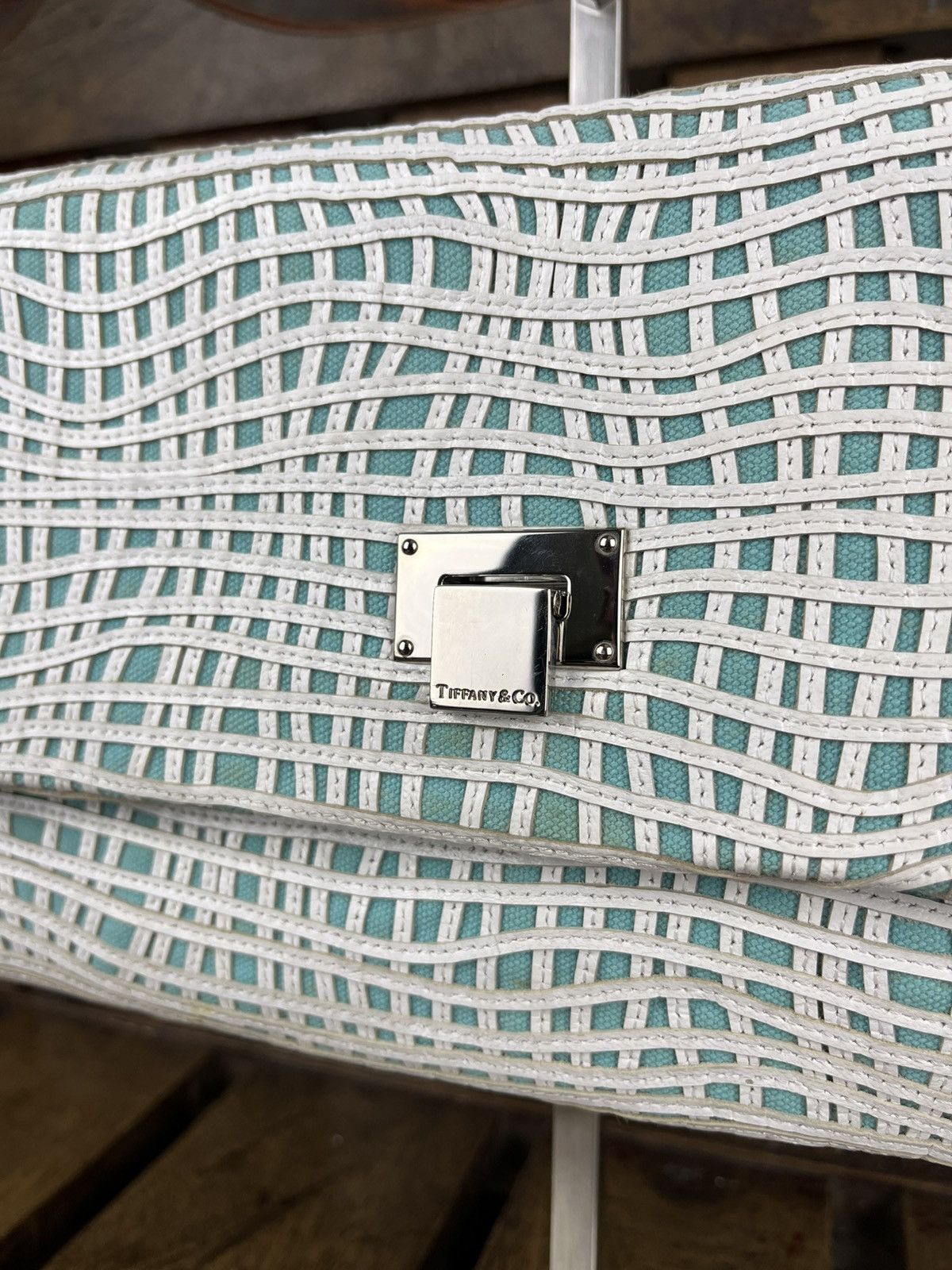 Designer × Tiffany & Co. Tiffany & Co Latice On Linen Flip Lock Shoulder / Clutch Bag Size ONE SIZE - 6 Thumbnail
