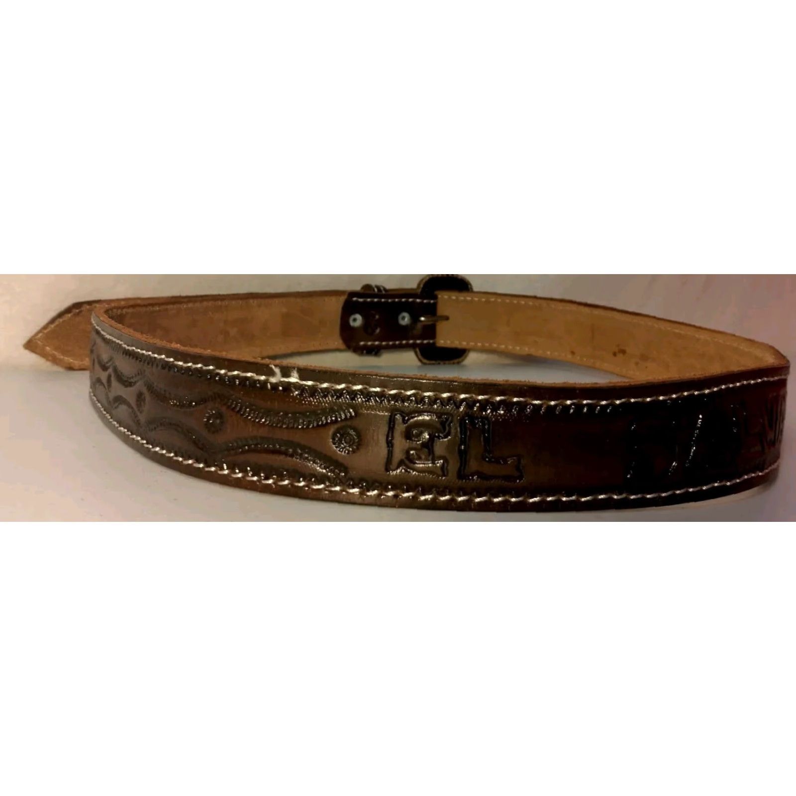 Vintage VINTAGE Hand Tooled Leather Belt Men Size 42 Brown Adjustable 1.375" Wide El Salvador Handmade Traditional Size 42 - 7 Thumbnail