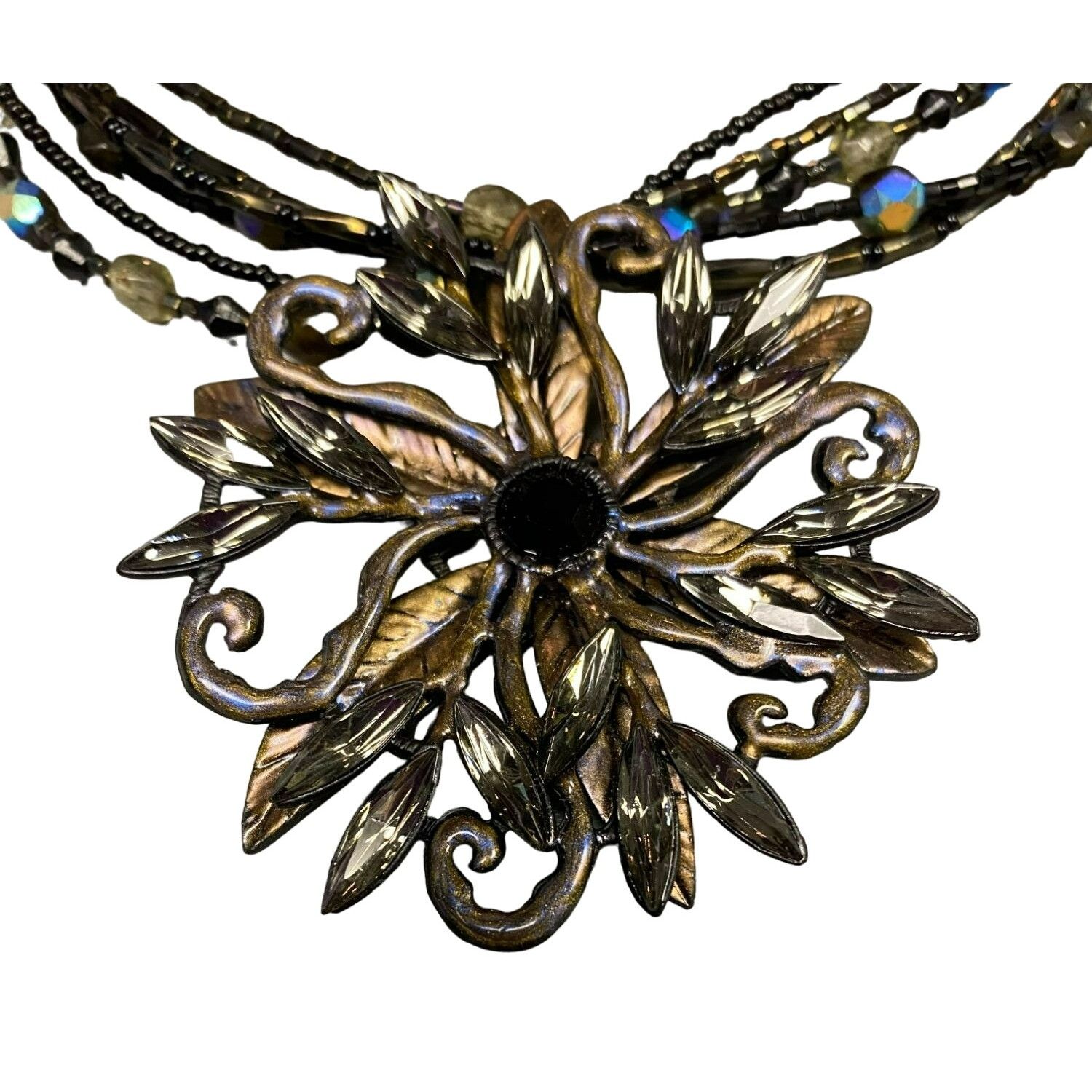 Other Vintage Chico’s Rhinestone Flower Copper Tone and Black Pend Size ONE SIZE - 2 Thumbnail