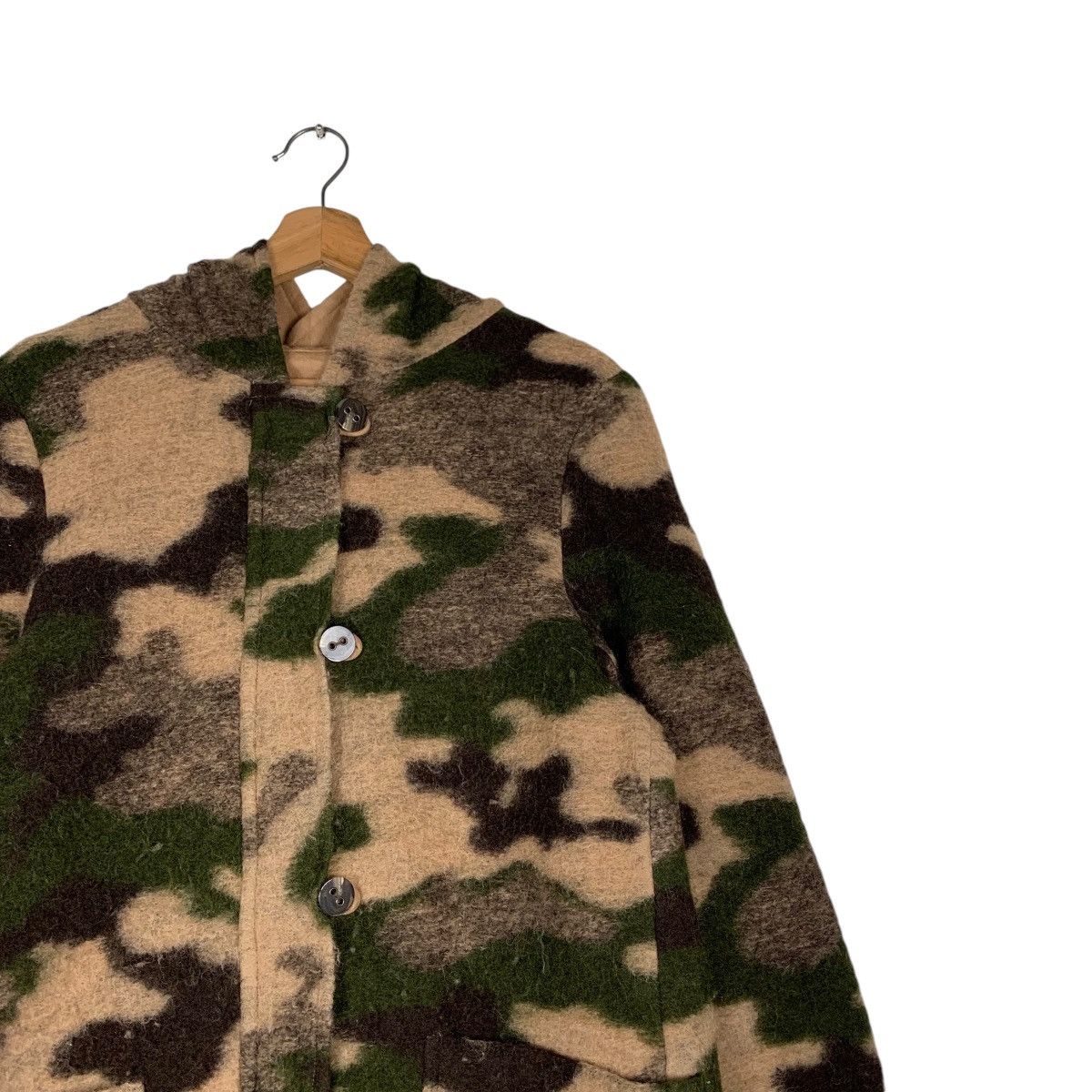 Japanese Brand FIROSA Wool Camo Long Coat Hooded Jacket #1354-C61 Size M / US 6-8 / IT 42-44 - 5 Thumbnail