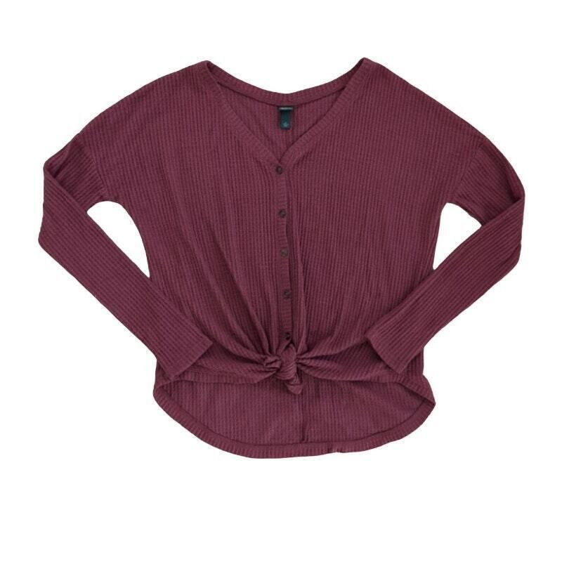 Other Womens Thermal Knotted Top Size Small V-Neck Waffle Knit MIn Size S / US 4 / IT 40 - 1 Thumbnail