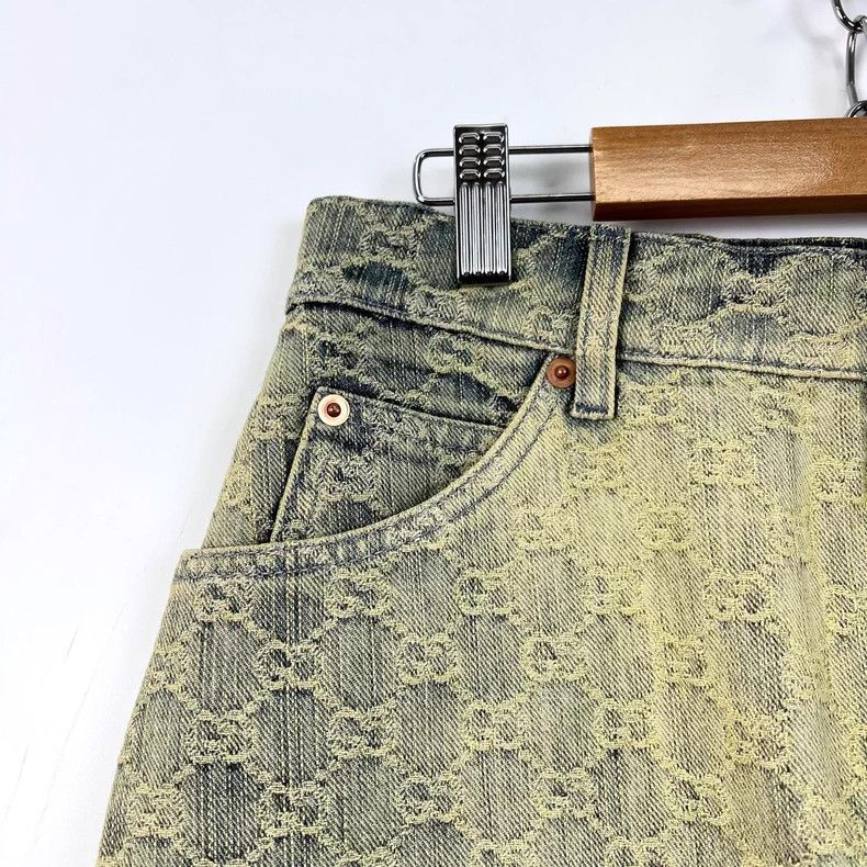 Gucci Gucci Washed blue old double G letter jacquard A-shaped de Size 27" / US 4 / IT 40 - 4 Thumbnail