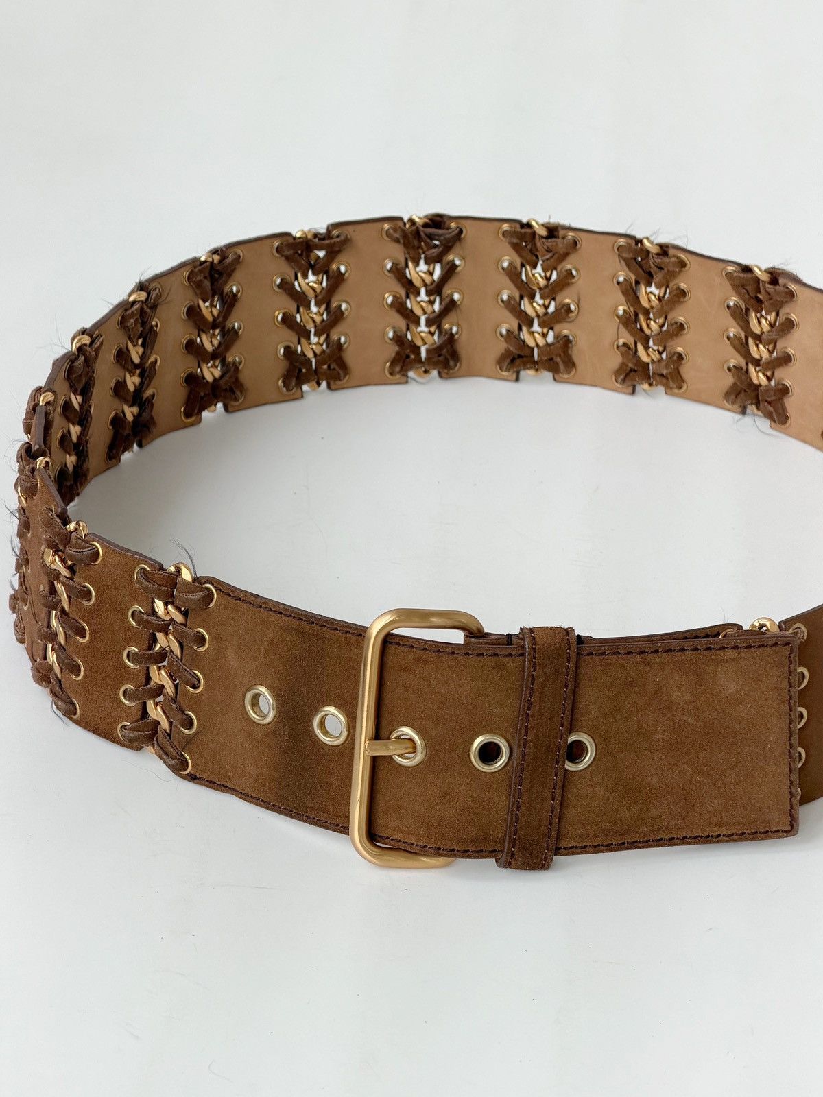 Prada PRADA Chain Suede Wide Brown Belt Leather Grommet Big Demna Size ONE SIZE - 10 Thumbnail