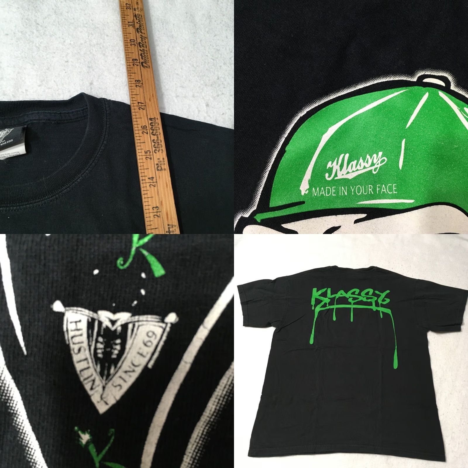 Vintage klassy Shirt Mens L Black hustlin green graphic Sassy Tee occult Size US L / EU 52-54 / 3 - 8 Thumbnail