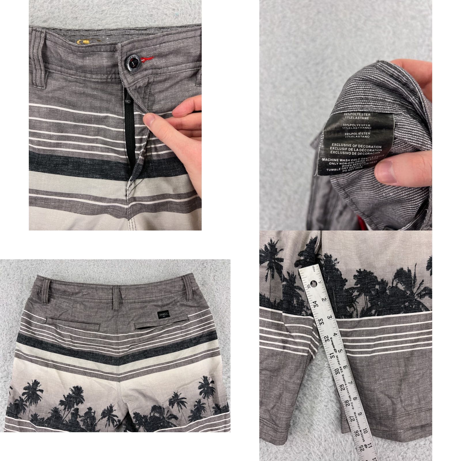 O'Neill O'Neill Mens 30 Gray Chino Shorts Hawaiian Palm Tree Print Polyester Beach Print Chino Style Casual Aloha Summer 30 in Gray Men’s Shorts Size US 30 / EU 46 - 8 Thumbnail