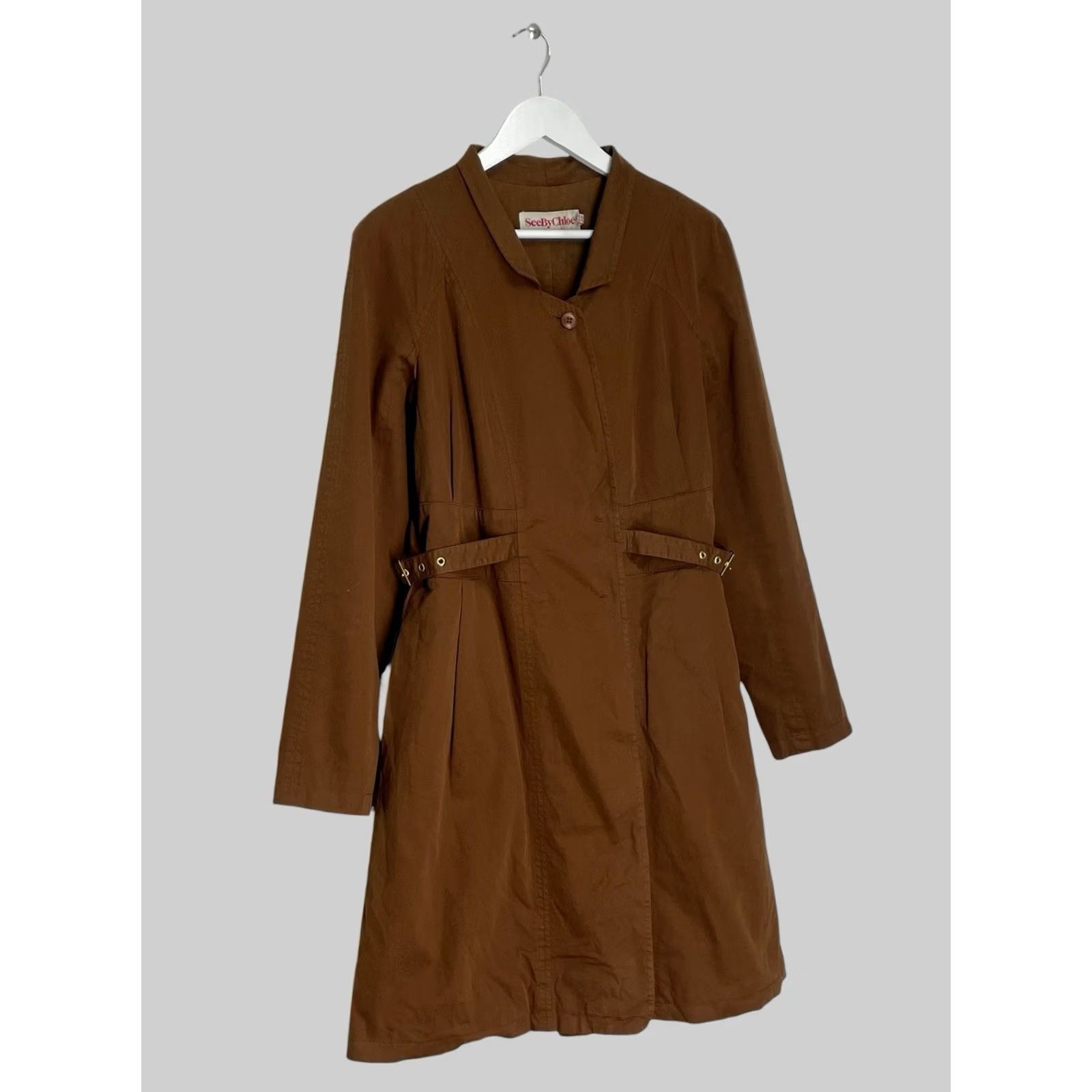 Vintage Chloé Coat Trench Mid Length Size US 6 Women's Brown Cotton Snap Casual Fall Spring Summer Italy Size M / US 6-8 / IT 42-44 - 2 Thumbnail