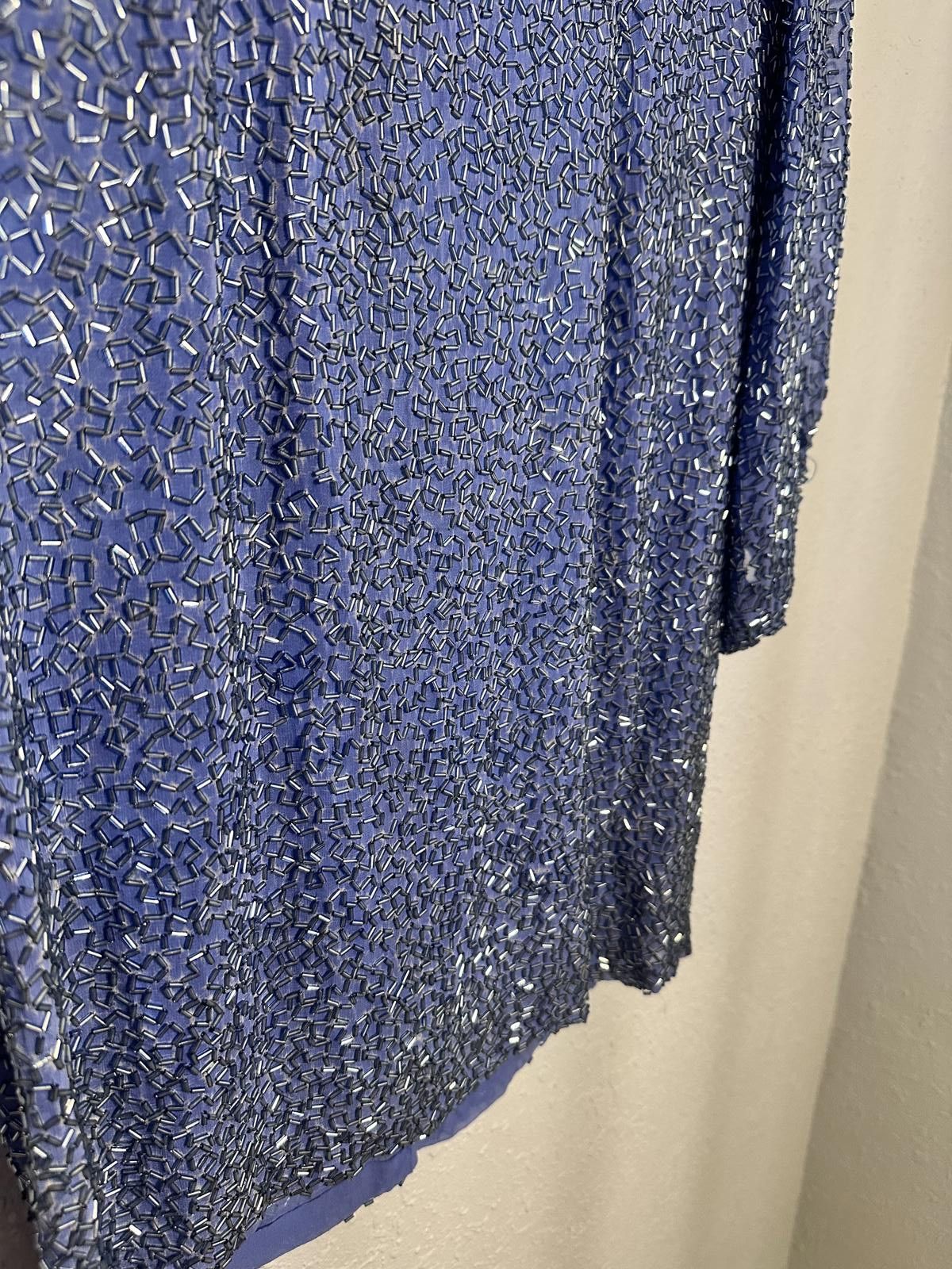 Designer VINTAGE Blue Beaded Dress by Black Tie - Oleg Cassini Size M / US 6-8 / IT 42-44 - 3 Thumbnail