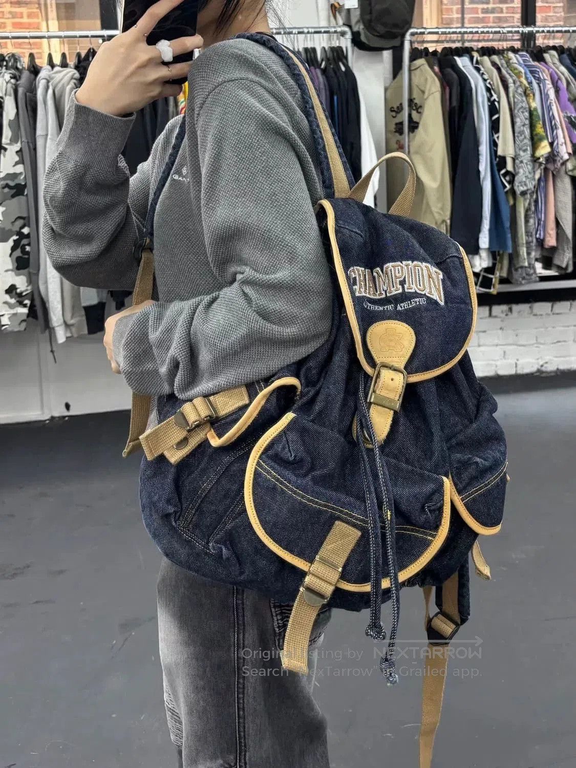 Champion Champion Vintage Denim Parachute Backpack. Size ONE SIZE - 3 Thumbnail