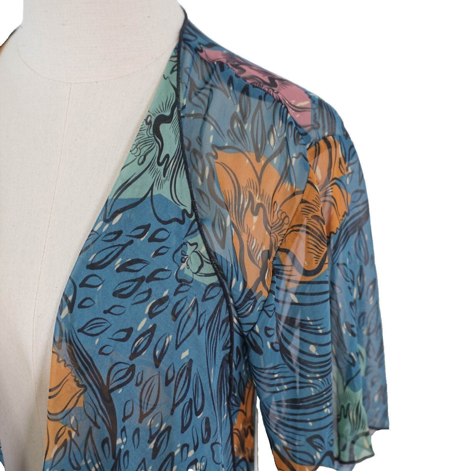 Designer NEW LuLaRoe Monroe Small Green Sheer Floral Kimono W/ Tassel Size S / US 4 / IT 40 - 4 Thumbnail