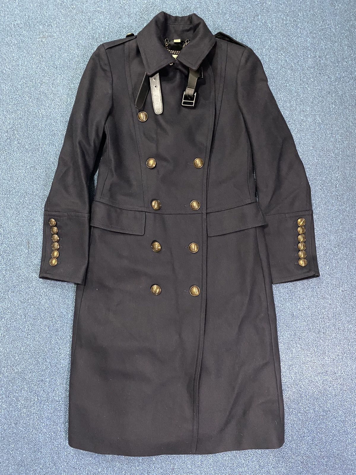 Burberry Burberry Navy Blue and Gold Wool Double Breasted Trench Coat Size XS / US 0-2 / IT 36-38 - 3 Thumbnail