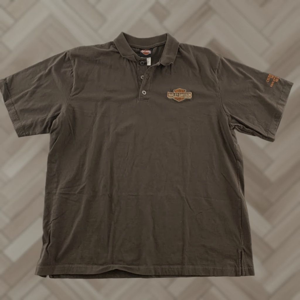 Harley Davidson Harley-Davidson Motorcycle Polo Shirt Men's XL Brown Short Sleeve Button-Up Size US XL / EU 56 / 4 - 1 Thumbnail