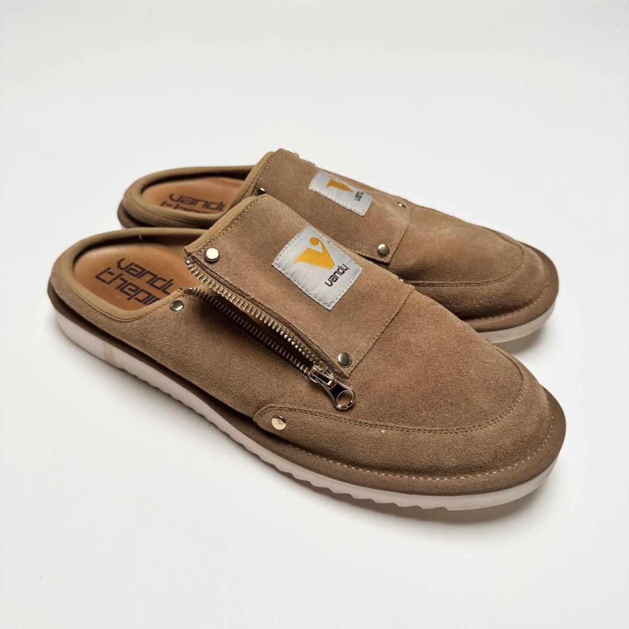 Vandy The Pink Vandy The Pink Tan Suede Slip On Construction Mules Size US 12 / EU 45 - 3 Thumbnail