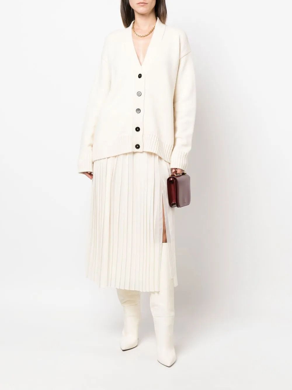 Jil Sander o1loc1c0426 Button Up Knitted Cardigan in White Size M / US 6-8 / IT 42-44 - 3 Thumbnail