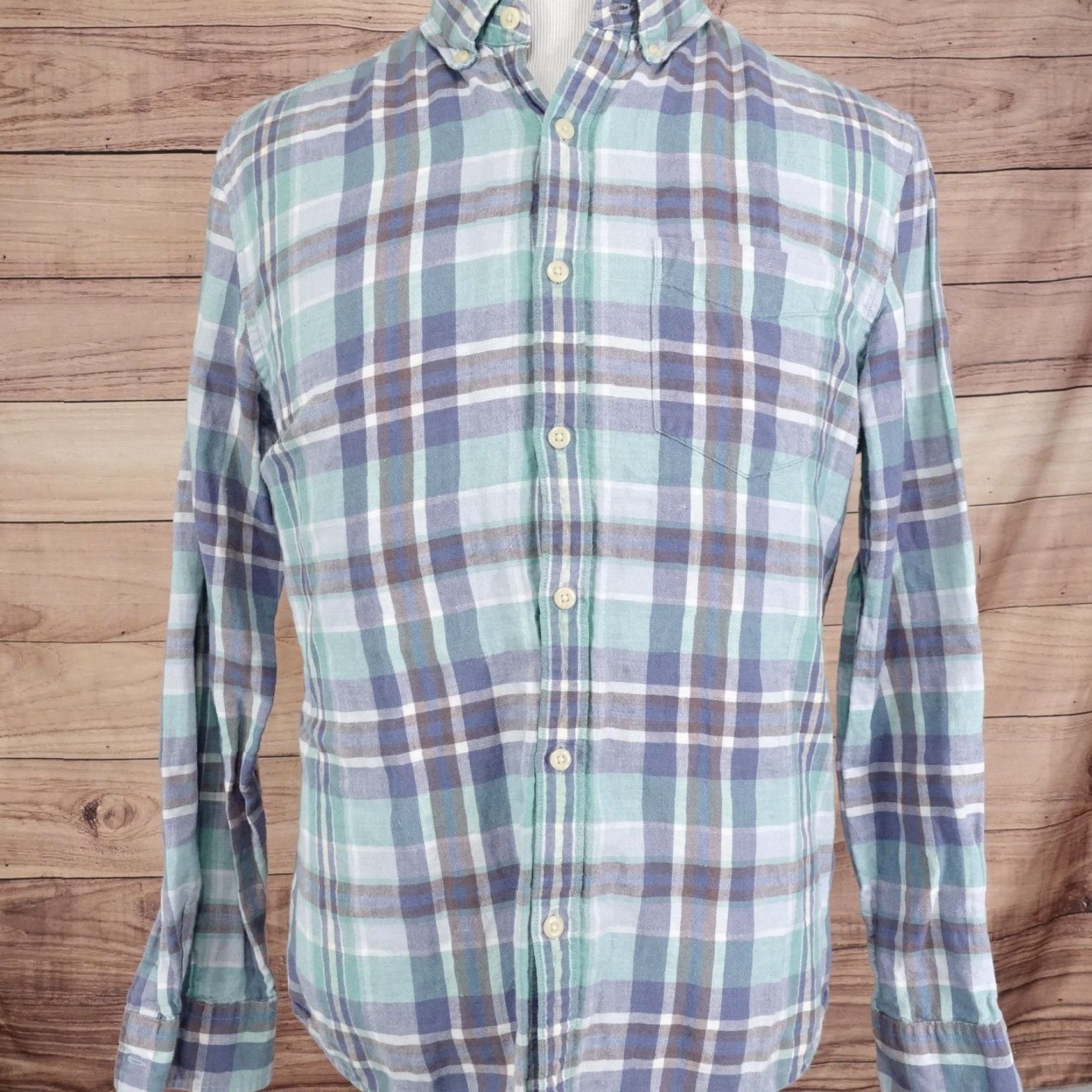 American Eagle Outfitters American Eagle Shirt L Green Plaid Seriously Soft Button Up Linen Classic Fit Size US L / EU 52-54 / 3 - 3 Thumbnail