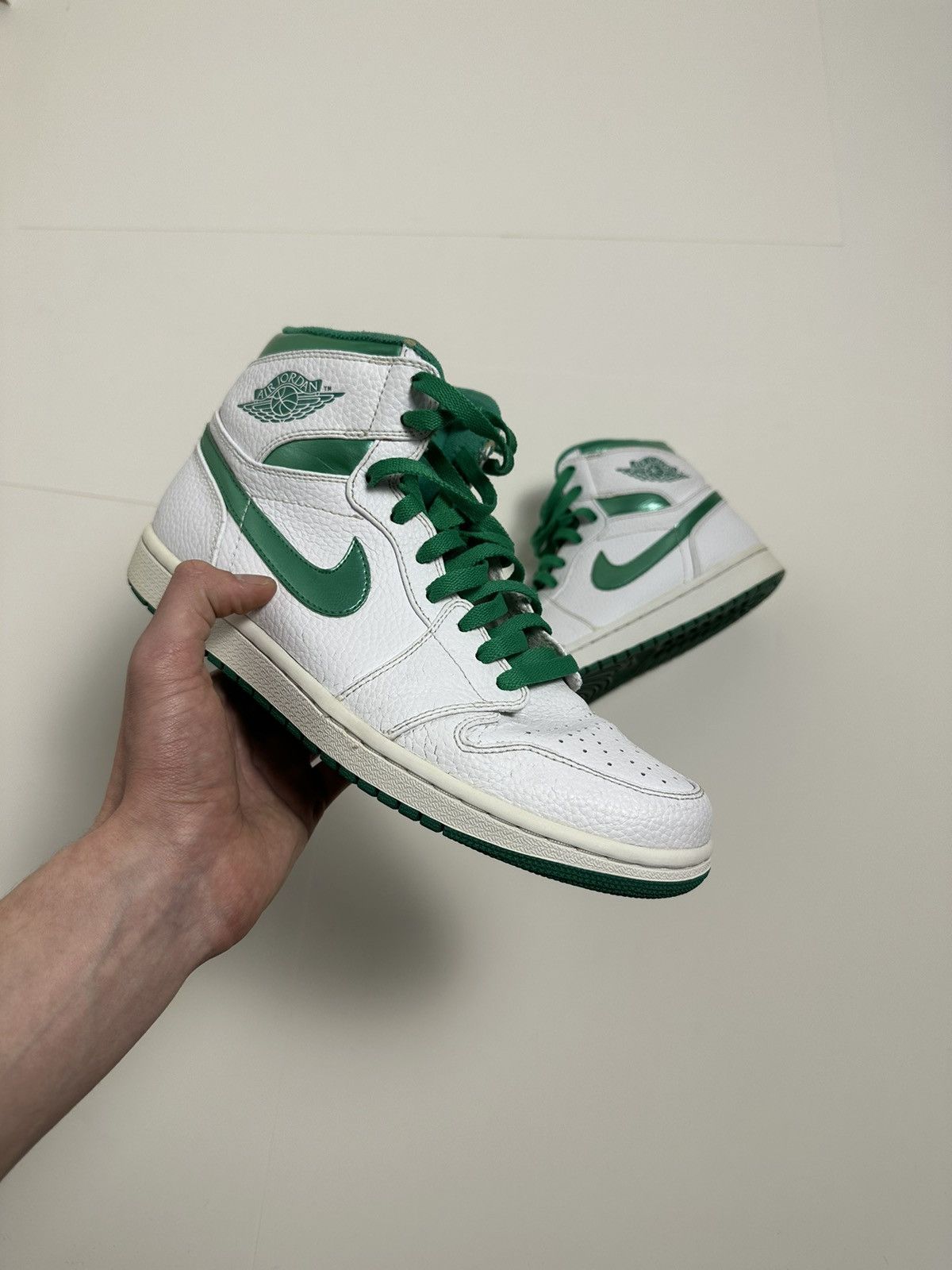 image of Nike Air Jordan 1 Do The Right Thing Green Shoes in White, Men's (Size 10)