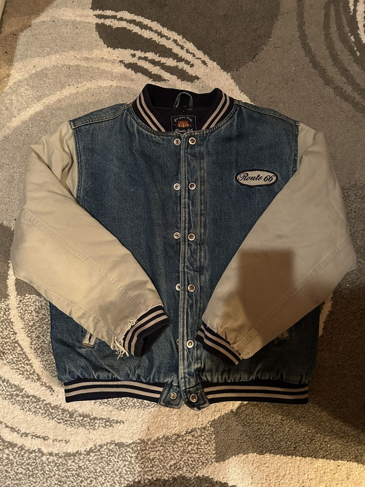 image of Route 66 Bomber Jacket in Blue, Men's (Size Small)