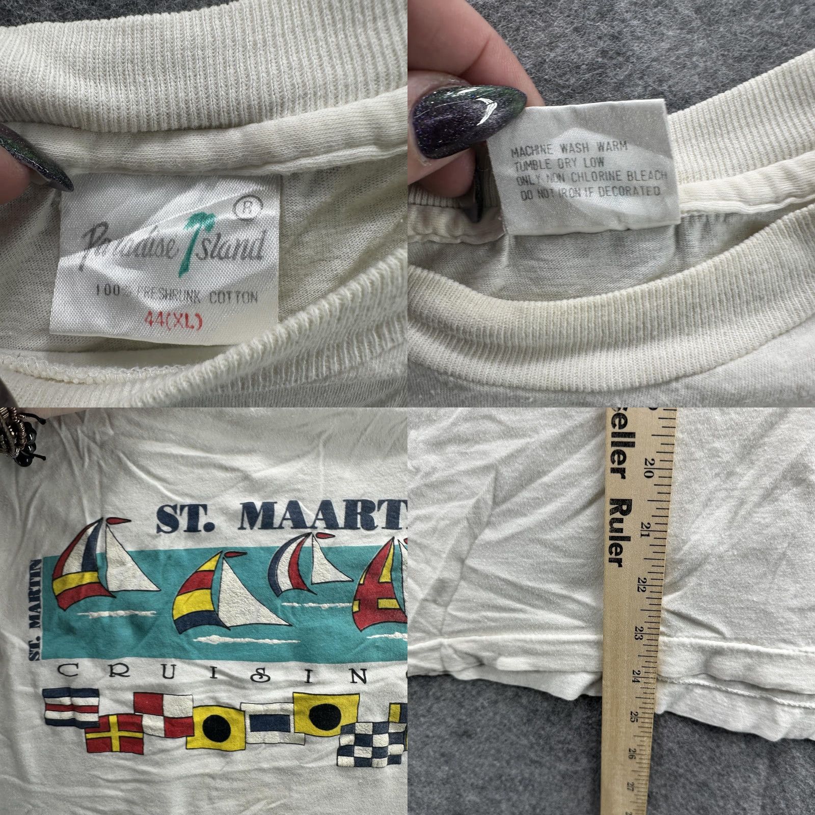 Paradise VINTAGE Paradise Island St. Maarten Shirt Mens XL Crew Neck Short Sleeve Graphic Sailboats Nautical 90s Travel Souvenir Mens XL White Size US XL / EU 56 / 4 - 8 Thumbnail