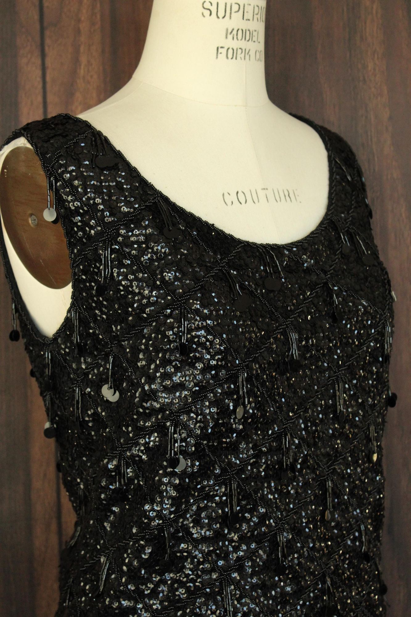 Vintage Vintage 1960s Sweater Top, Volup Orbach's Black Wool Beaded Size XL / US 12-14 / IT 48-50 - 5 Thumbnail